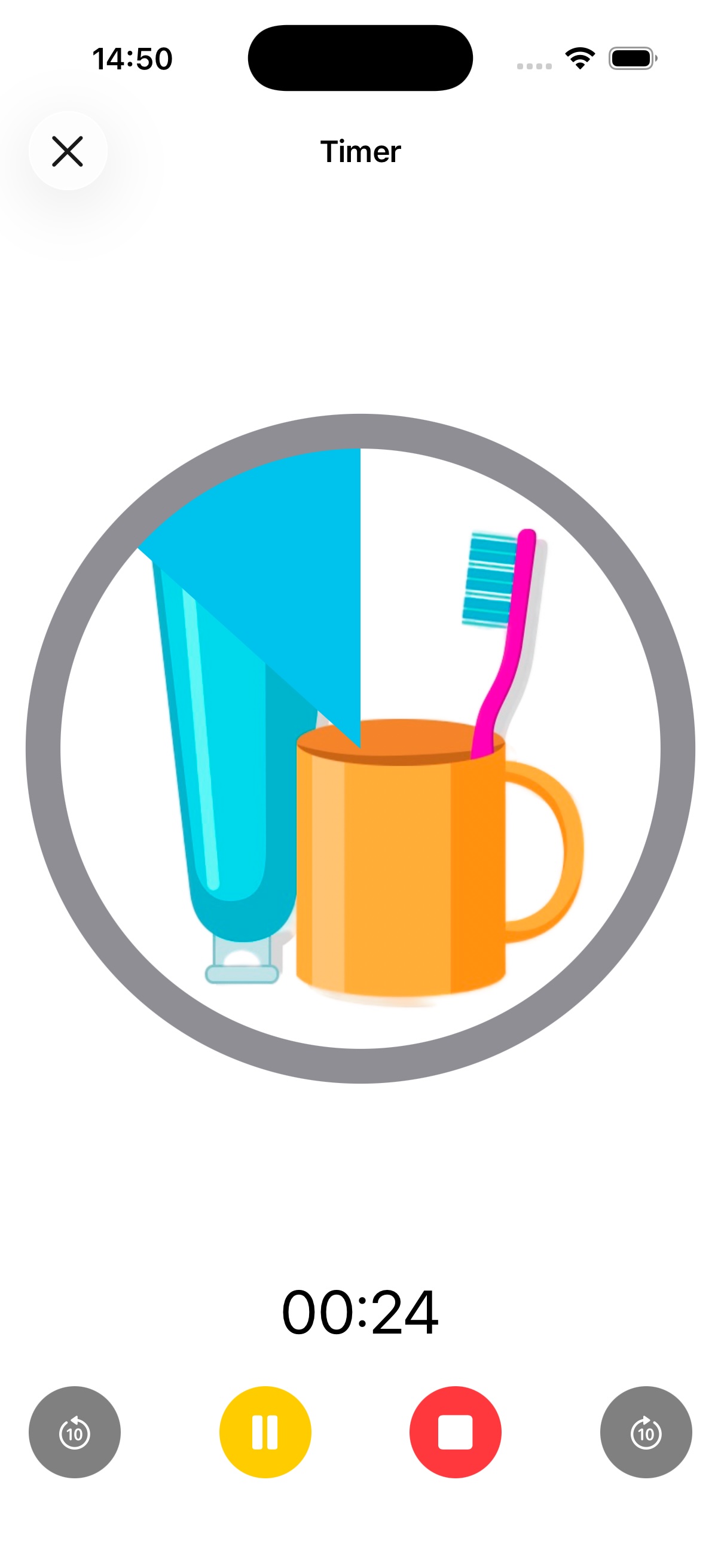 Full-screen visual timer for a tooth brushing task in the kids routine app