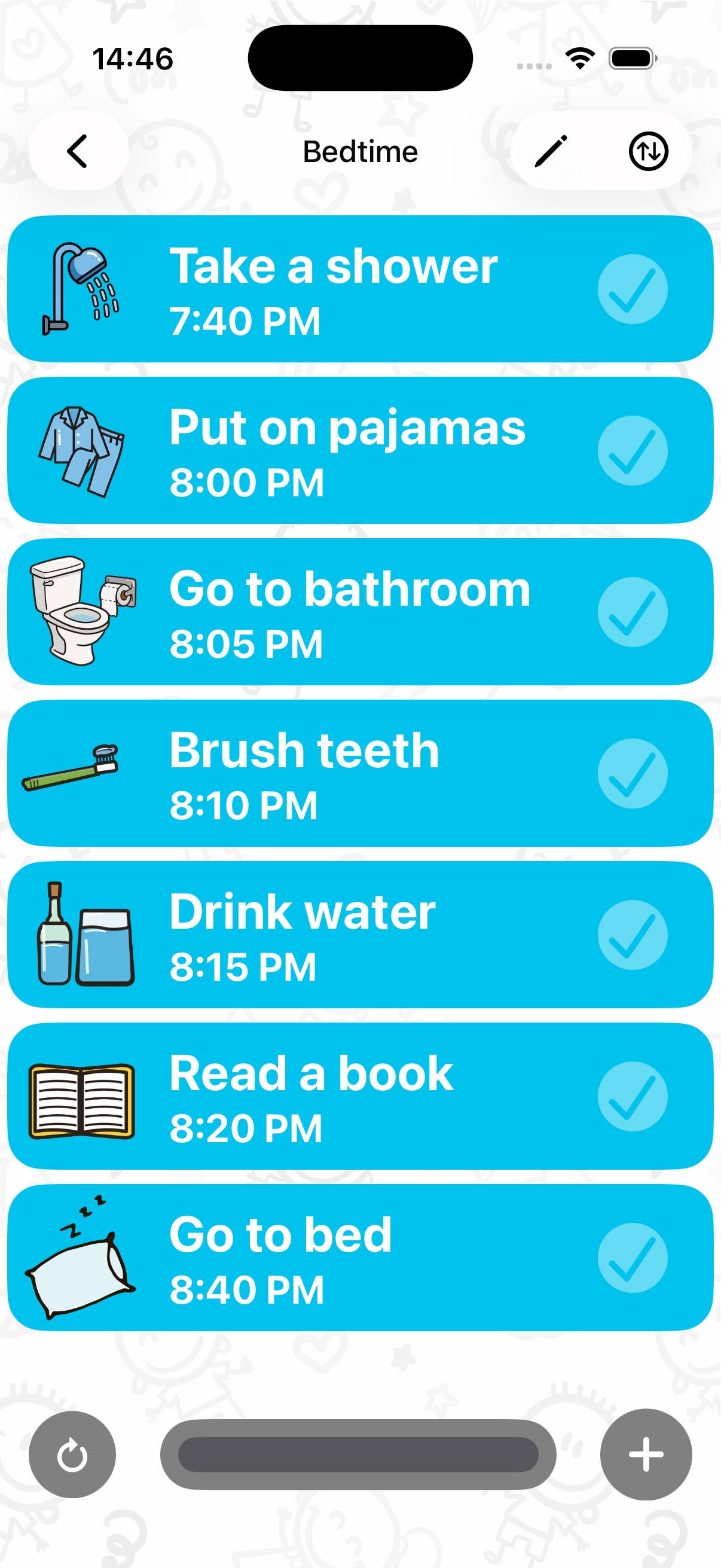 Setting an activity reminder with a time picker in the daily routine app